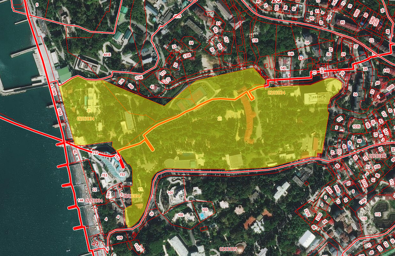 Участок под санаторий «Беларусь» в Сочи выделен желтым. Источник: TUT.by  